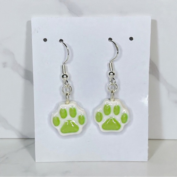 Animal Paw Print - Handmade Earrings - Green - Picture 1 of 2